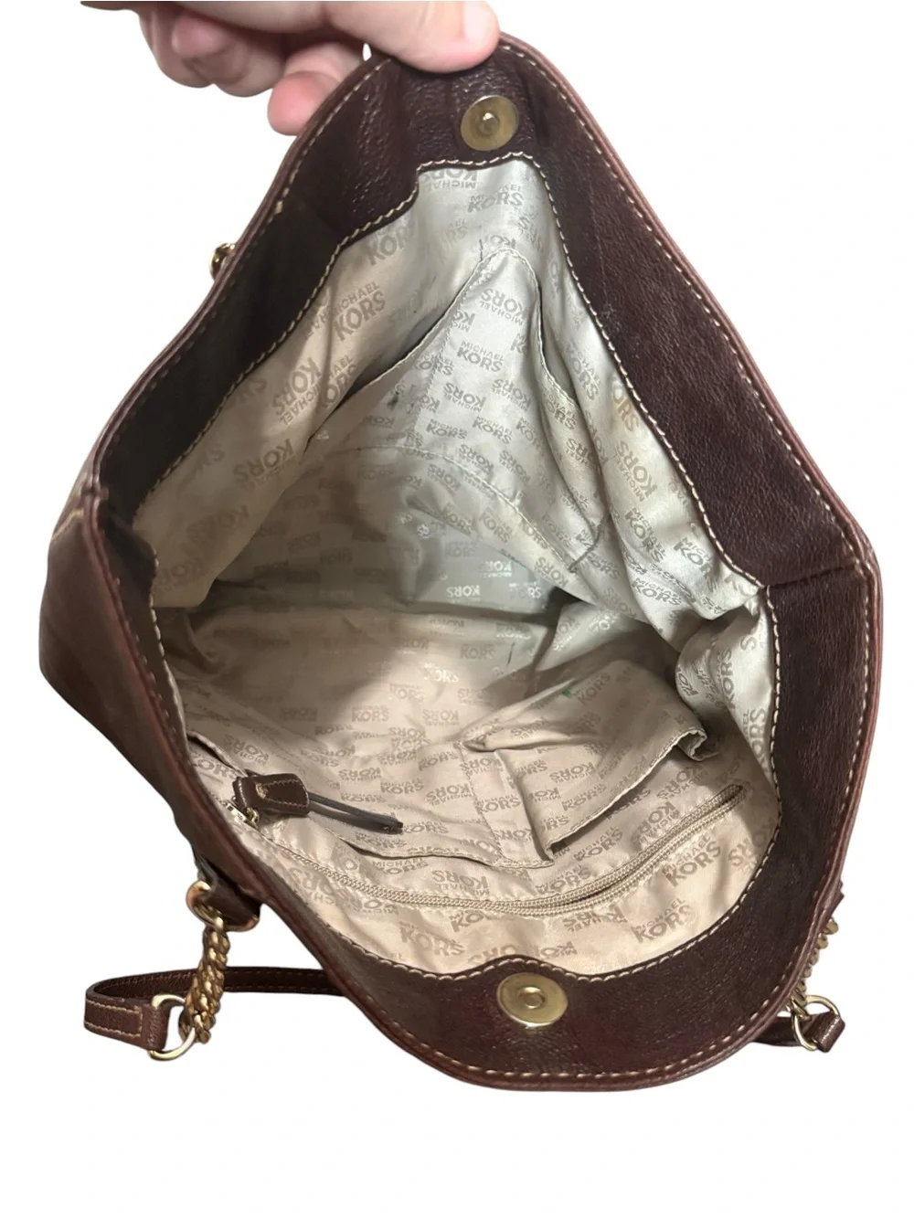 Michael Kors Chocolate Brown Leather Hobo with Gold MK Charm